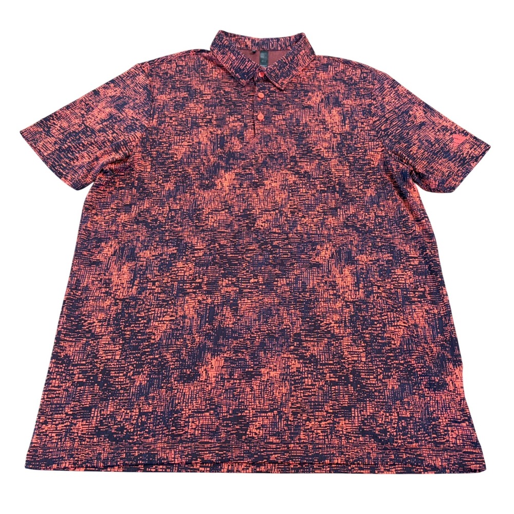 Adidas Mens XL Short Sleeve Polo Shirt Red Navy Blue Abstract Glitch Print Golf